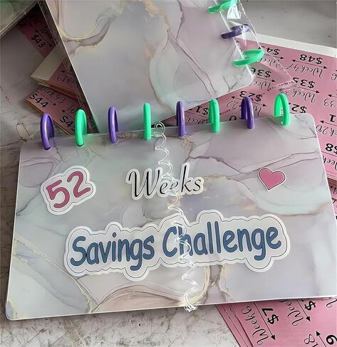 ملف التوفير l تحدي التوفير لمدة 52 أسبوعًا، كتاب الميزانية القابل لإعادة الاستخدام، مجلد التوفير النقدي، كتاب تحديات التوفير مع الأظرف، منظم النقود مع غطاء بلوري، مخطط كتاب الميزانية (قطعة واحدة) in Kuwait