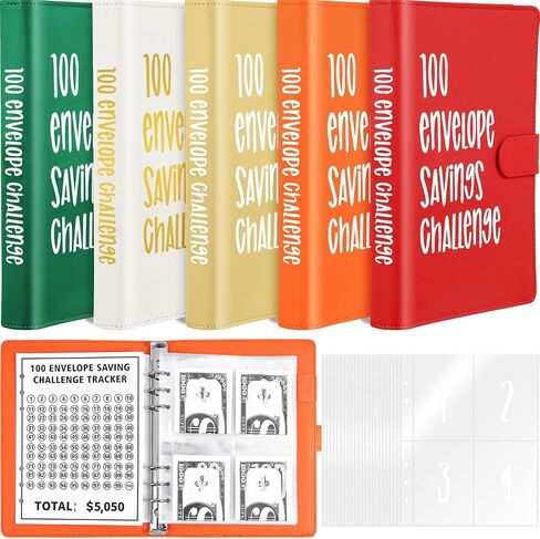5 Pcs 100 Envelope Challenge Binder Kit Savings Challenges Book with Envelopes to Save 5, 050 Dollars Easy and Fun Budgeting Planner and Saving Money Binder Gift for Christmas (Bright Color) in Saudi Arabia