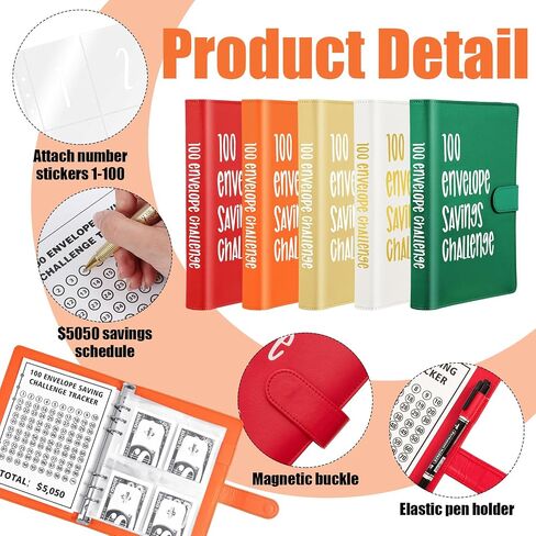 5 Pcs 100 Envelope Challenge Binder Kit Savings Challenges Book with Envelopes to Save 5, 050 Dollars Easy and Fun Budgeting Planner and Saving Money Binder Gift for Christmas (Bright Color) in Saudi Arabia