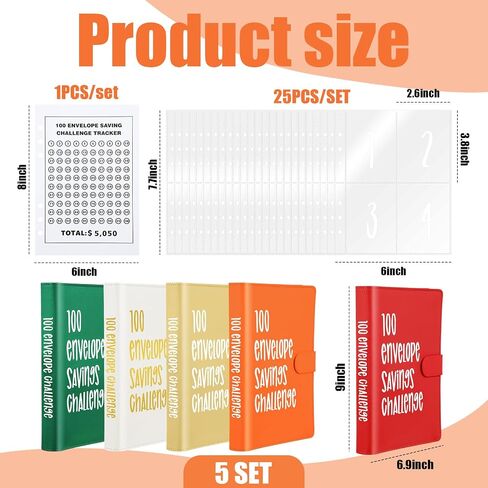 5 Pcs 100 Envelope Challenge Binder Kit Savings Challenges Book with Envelopes to Save 5, 050 Dollars Easy and Fun Budgeting Planner and Saving Money Binder Gift for Christmas (Bright Color) in Saudi Arabia