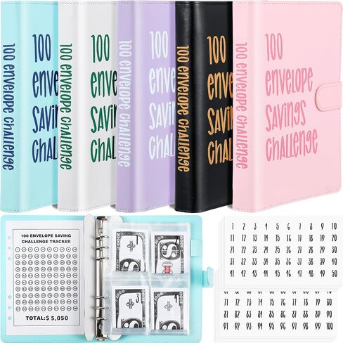 5 Pcs 100 Envelope Challenge Binder Kit Savings Challenges Book with Envelopes to Save 5, 050 Dollars Easy and Fun Budgeting Planner and Saving Money Binder Gift for Christmas (Bright Color) in Saudi Arabia