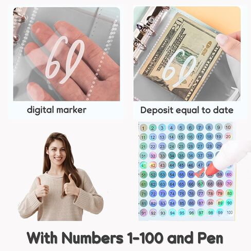 100 مغلف تحدي الموثق، A5 كتاب تحديات التوفير لتوفير 500 دولار، 5050 و10000 دولار، مجلد ميزانية مخطط توفير المال مع مظاريف نقدية، أسود in Saudi Arabia