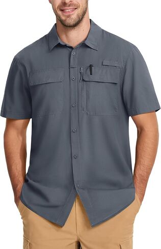 MAGCOMSEN Mens Fishing Shirts Short Sleeve UPF 50+ Sun Protection Button Down Shirt Quick Dry Cooling Shirts for Hiking Safri in Saudi Arabia