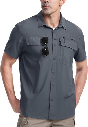 MAGCOMSEN Mens Fishing Shirts Short Sleeve UPF 50+ Sun Protection Button Down Shirt Quick Dry Cooling Shirts for Hiking Safri in Saudi Arabia