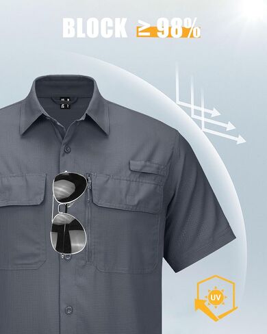 MAGCOMSEN Mens Fishing Shirts Short Sleeve UPF 50+ Sun Protection Button Down Shirt Quick Dry Cooling Shirts for Hiking Safri in Saudi Arabia