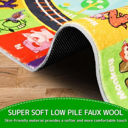 ABC Kids Rug Oval 3.3'×5' Educational Playmat Rug Carpet, Alphabet Animal Number Month Season Faux Wool Early Learning Rug for Playroom Game Area Playmat for Tummy Time in Saudi Arabia