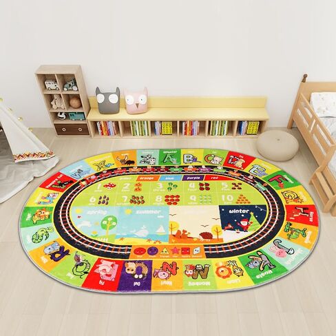 ABC Kids Rug Oval 3.3'×5' Educational Playmat Rug Carpet, Alphabet Animal Number Month Season Faux Wool Early Learning Rug for Playroom Game Area Playmat for Tummy Time in Saudi Arabia
