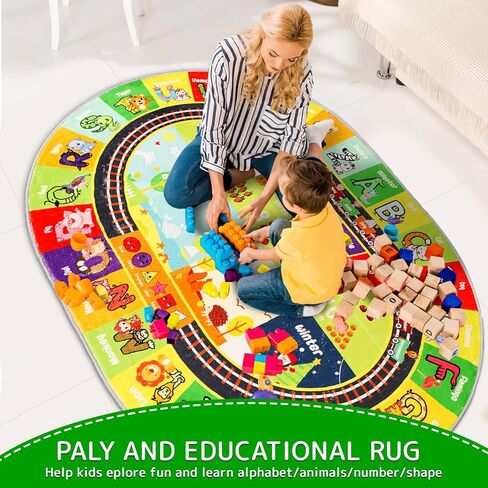 سجادة ABC للأطفال بيضاوية مقاس 5 × 6.7 بوصة، سجادة لعب تعليمية، سجادة لعب تعليمية بأرقام الحيوانات الأبجدية، سجادة تعلم مبكر من الصوف الصناعي لغرفة اللعب وغرفة الأطفال ومساحة اللعب لوقت البطن in Kuwait