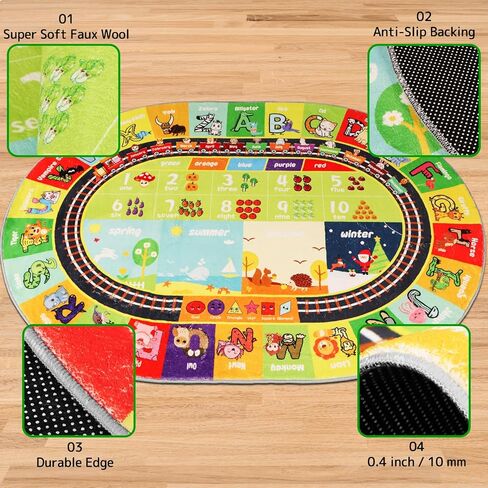 سجادة ABC للأطفال بيضاوية مقاس 5 × 6.7 بوصة، سجادة لعب تعليمية، سجادة لعب تعليمية بأرقام الحيوانات الأبجدية، سجادة تعلم مبكر من الصوف الصناعي لغرفة اللعب وغرفة الأطفال ومساحة اللعب لوقت البطن in Kuwait