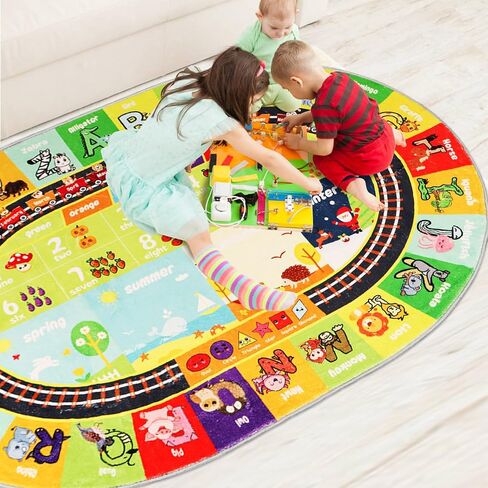 سجادة ABC للأطفال بيضاوية مقاس 5 × 6.7 بوصة، سجادة لعب تعليمية، سجادة لعب تعليمية بأرقام الحيوانات الأبجدية، سجادة تعلم مبكر من الصوف الصناعي لغرفة اللعب وغرفة الأطفال ومساحة اللعب لوقت البطن in Kuwait