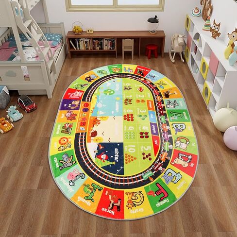 سجادة ABC للأطفال بيضاوية مقاس 5 × 6.7 بوصة، سجادة لعب تعليمية، سجادة لعب تعليمية بأرقام الحيوانات الأبجدية، سجادة تعلم مبكر من الصوف الصناعي لغرفة اللعب وغرفة الأطفال ومساحة اللعب لوقت البطن in Kuwait