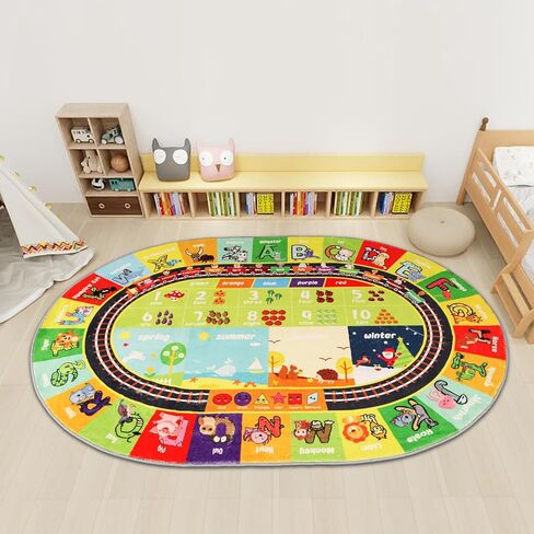 سجادة ABC للأطفال بيضاوية مقاس 5 × 6.7 بوصة، سجادة لعب تعليمية، سجادة لعب تعليمية بأرقام الحيوانات الأبجدية، سجادة تعلم مبكر من الصوف الصناعي لغرفة اللعب وغرفة الأطفال ومساحة اللعب لوقت البطن in Kuwait