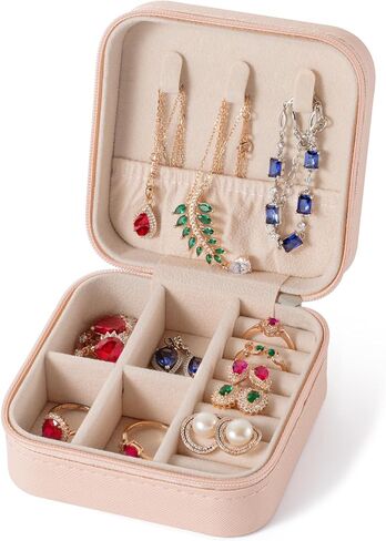 Small Travel Jewelry Box - Back to School Jewelry Organizer | Portable Jewelry Case | Mini Jewelry Case | Travel Jewelry Case | ToGo Jewelry Box | Ideal Gift (Pink) in Saudi Arabia