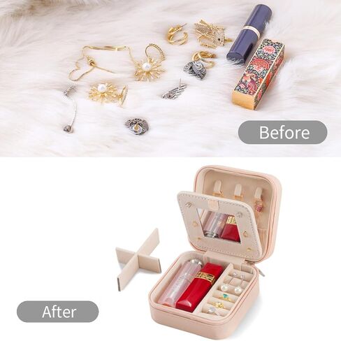 صندوق مجوهرات صغير للسفر - منظم مجوهرات العودة إلى المدرسة | حافظة مجوهرات محمولة | حافظة مجوهرات صغيرة | حالة مجوهرات السفر | صندوق مجوهرات توجو | الهدية المثالية (وردي) in Kuwait