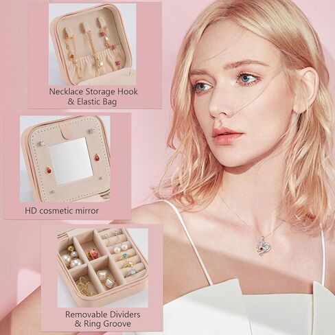 صندوق مجوهرات صغير للسفر - منظم مجوهرات العودة إلى المدرسة | حافظة مجوهرات محمولة | حافظة مجوهرات صغيرة | حالة مجوهرات السفر | صندوق مجوهرات توجو | الهدية المثالية (وردي) in Kuwait