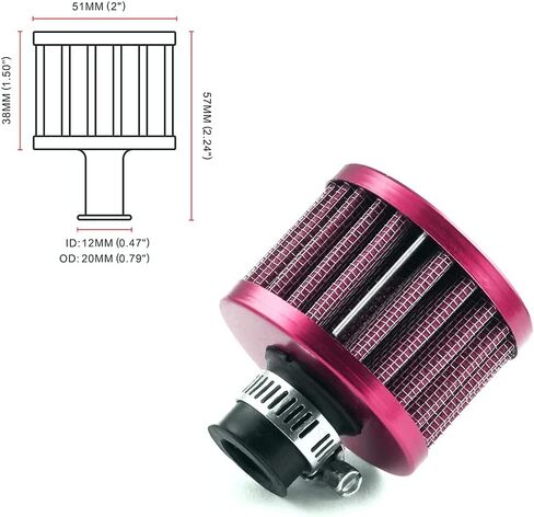 2pcs 12mm Air Filter Cold Air Intake Filter Breather Turbo Vent Air Intake Filter Cleaner Black Universal for car and Motorcycle in Kuwait