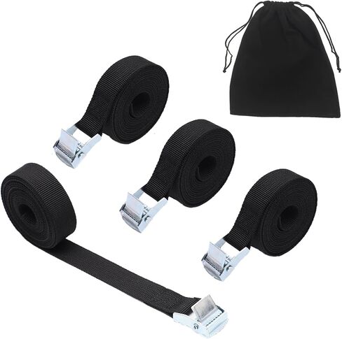 4 قطع من أشرطة السقاطة، 1 حقيبة تخزين، أشرطة ربط للدراجة النارية، أشرطة ربط للأسفل شديدة التحمل قابلة للتعديل، أشرطة بإبزيم كام، أشرطة ربط للقارب، للسلع والشاحنات والمقطورات والدراجات (أسود) in Kuwait