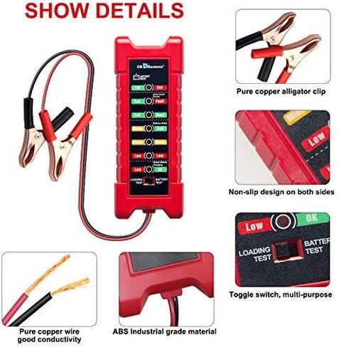 جهاز اختبار بطارية السيارة 2 في 1، جهاز اختبار حمل البطارية 12 فولت 24 فولت للشاحنات والسيارات، واختبار حالة البطارية ومحلل نظام شحن المولد مع أجهزة اختبار دائرة الإشارة LED in Kuwait