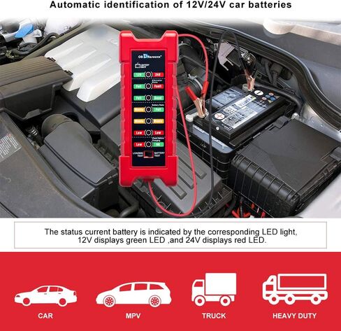 جهاز اختبار بطارية السيارة 2 في 1، جهاز اختبار حمل البطارية 12 فولت 24 فولت للشاحنات والسيارات، واختبار حالة البطارية ومحلل نظام شحن المولد مع أجهزة اختبار دائرة الإشارة LED in Kuwait