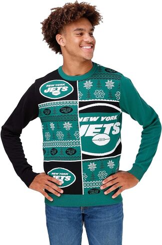 سترة FOCO NFL للرجال بشعار فريق NFL Busy Block Snowfall Holiday القبيحة in Kuwait