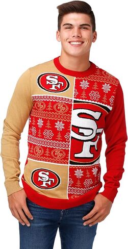 سترة FOCO NFL للرجال بشعار فريق NFL Busy Block Snowfall Holiday القبيحة in Kuwait