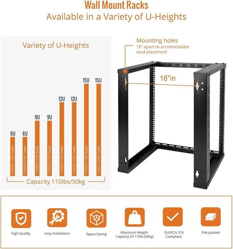 حامل شبكة مثبت على الحائط 12U إطار مفتوح بعمق 15.8 بوصة لبيانات الخادم/AV/IT/الاتصالات/معدات الكمبيوتر/لوحة التوصيلات الثقيلة in Saudi Arabia