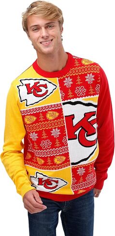 سترة FOCO NFL للرجال بشعار فريق NFL Busy Block Snowfall Holiday القبيحة in Kuwait