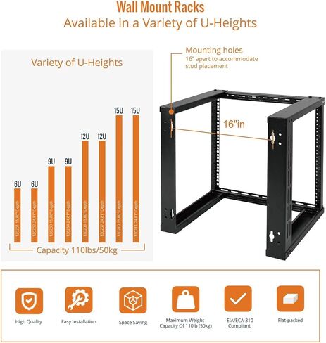 حامل شبكة مثبت على الحائط 12U إطار مفتوح بعمق 15.8 بوصة لبيانات الخادم/AV/IT/الاتصالات/معدات الكمبيوتر/لوحة التوصيلات الثقيلة in Saudi Arabia