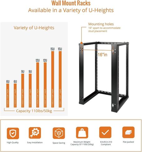 حامل شبكة مثبت على الحائط 12U إطار مفتوح بعمق 15.8 بوصة لبيانات الخادم/AV/IT/الاتصالات/معدات الكمبيوتر/لوحة التوصيلات الثقيلة in Saudi Arabia