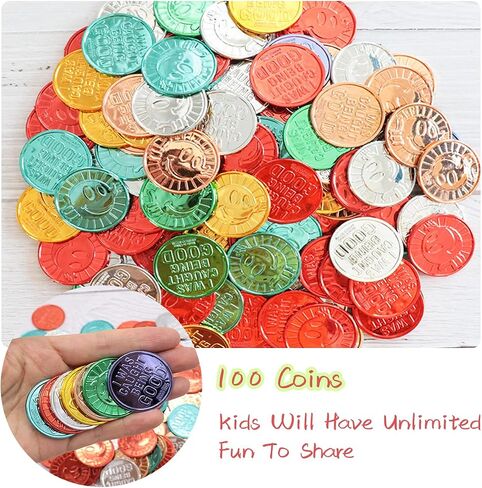 100 قطعة من عملات Smile Face Glod، عملات معدنية مكافأة بلاستيكية ملونة، لمكافآت معلمي المدرسة وحوافز السلوك. نقش مكتوب عليه "لقد تم القبض علي كوني جيدًا" على جانب واحد in Saudi Arabia