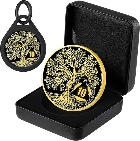 LuluCircle Gold Plated Sobriety Coin with Twisted Tree of Life Design - AA Chips and Alcoholics Anonymous Gifts - Perfect for Celebrate Recovery and Sobriety Gifts in Kuwait