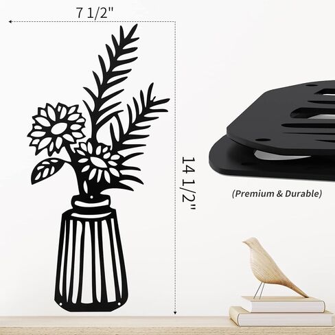 مجموعة ديكور حائط من الزهور المعدنية مكونة من 4 قطع، زهور سوداء حديدية مع منحوتات مزهريات، ديكور منزلي للحمام وغرفة المعيشة وغرفة النوم والمطبخ والشرفة in Kuwait