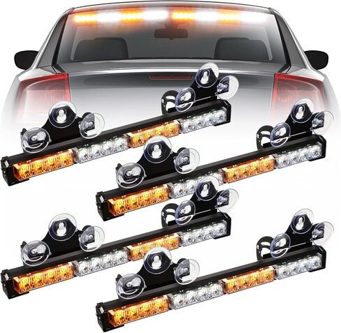 Woanger 4 Pcs Emergency Flashing Lights 16.6 inch LED Strobe Light Bar Traffic Advisor Light 64LED 26 Flash Patterns Interior Safety Light Police Warning Light for Vehicle Truck Pickup (Amber/White) in Saudi Arabia