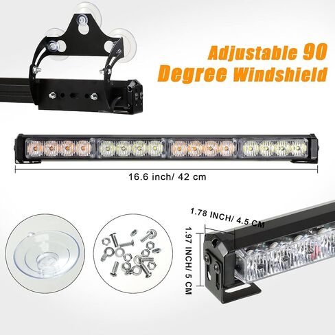 Woanger 4 Pcs Emergency Flashing Lights 16.6 inch LED Strobe Light Bar Traffic Advisor Light 64LED 26 Flash Patterns Interior Safety Light Police Warning Light for Vehicle Truck Pickup (Amber/White) in Saudi Arabia