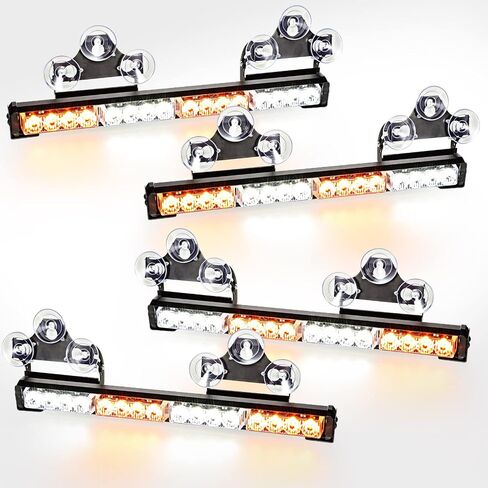 Woanger 4 Pcs Emergency Flashing Lights 16.6 inch LED Strobe Light Bar Traffic Advisor Light 64LED 26 Flash Patterns Interior Safety Light Police Warning Light for Vehicle Truck Pickup (Amber/White) in Saudi Arabia