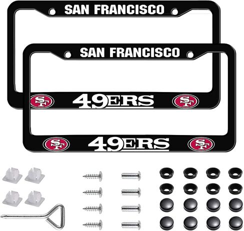 License Plate Frames,Car Accessories Universal Metal License Plate Frame, Front and Back License Plate Holder with Mounting Kit,Pack of 2 (Black 49ers) in Saudi Arabia