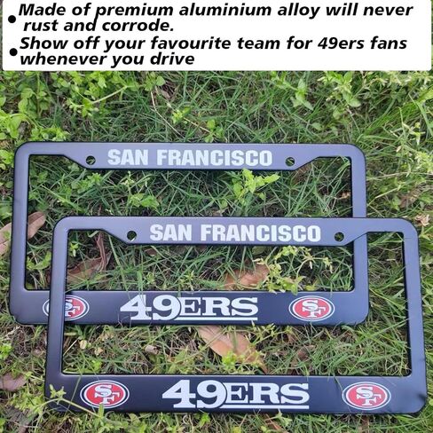 License Plate Frames,Car Accessories Universal Metal License Plate Frame, Front and Back License Plate Holder with Mounting Kit,Pack of 2 (Black 49ers) in Saudi Arabia