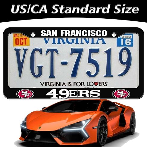 License Plate Frames,Car Accessories Universal Metal License Plate Frame, Front and Back License Plate Holder with Mounting Kit,Pack of 2 (Black 49ers) in Saudi Arabia