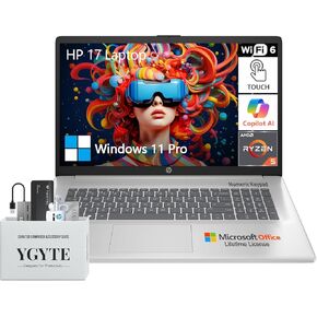 HP 2025 17.3 Inch Touch Screen Laptop PC, 17 Business Laptop Touchscreen, AMD Ryzen 5(6-Cores), 64GB RAM 2TB SSD+512GB PSSD, Windows 11 Pro Laptop Lifetime Office, Number Pad, Copilot AI