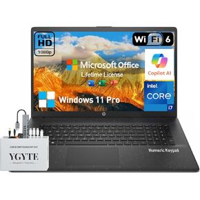 HP 17 Inch Laptop Notebook PC, 17.3 IPS FHD Business Laptop Computer, Intel 10-Core i7, Lifetime Microsoft Office, 64GB RAM, 2TB SSD+512GB Docking Set, Windows 11 Pro, 10-Key Number Pad, Wi-Fi 6