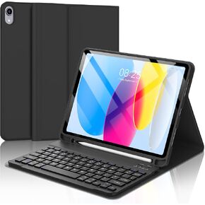 BORIYUAN for iPad 10th Generation Case with Keyboard 10.9 inch/iPad 11th Gen (A16, 2025) - Magnetic Wireless Detachable Keyboard Cover with Pencil Holder (Black)