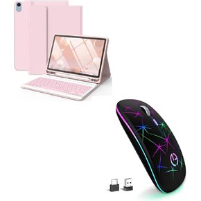 TaIYanG Keyboard Case for iPad Air 11-inch M2/ Air 5th/ 4th Generation Bundle with Wireless Mouse, 2.4G Portable Optical Quiet Cute Mouse with USB Receiver and Type C Adapter
