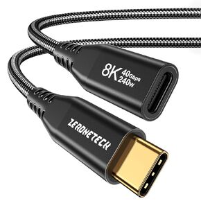 USB 4 USB C Extension Cable 3.3ft ، 40 جيجابت في الثانية بيانات عالية السرعة ، شحن 240 واط ، فيديو 8K@60Hz ، ذكور من النايلون من الموسع الإناث لمحرك SSD/USB-C Flash Sandisk ، Samsung T7/T9 ، MacBook ، HUB HUB ، PSVR2