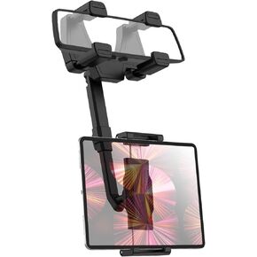 Car Tablet Holder for Rearview Mirror with Upgraded 4 Claws Design, 360-Degree Rotatable and Retractable Truck Rear View Mirror Tablet Mount for iPad Pro/Air/Mini, Galaxy, 6.1-15.6" Devices