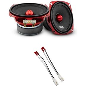 DS18 Car Speakers Bundle - 2X PRO-X4.4BM Loudspeaker & JC-S Adapter - 4" Midrange Red Aluminum Bullet 200W Max 100W RMS 4 Ohm Seamless Installation Compatible with Jeep Wrangler/Chrysler/Dodge