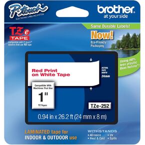 Genuine Brother 1" (24mm) Red on White TZe P-Touch Tape for Brother PT-D600, PTD600 Label Maker