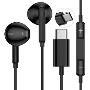 Type C Earbuds Wired Earphones Wired Headphones USB C Compatible for Samsung Galaxy A16 5G/S25/S25 Ultra/S25 Plus/S24FE/S23/A56/A36/A26, iPhone 16e/16 Plus/16 Pro Max, Pixel 9, with Mic&Remote Control