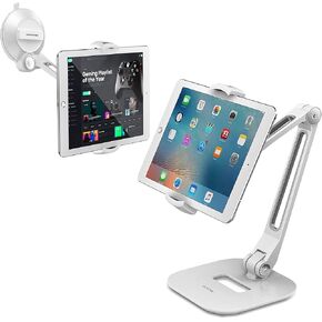 AboveTEK Long Arm Aluminum Tablet Stand Fits 4-11" Display Tablet/Phones, Phone Tablet Stand Holder with Suction Cup Fits 4-11", Tablet Holder for Kitchen Table Bedside Office POS Kiosk Reception