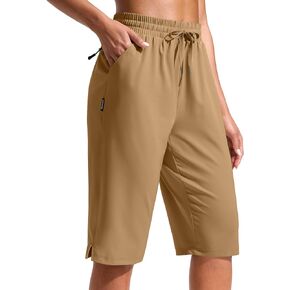 G Gradual Women's 13" Long Hiking Shorts with Zipper Pocket Lightweight Quick Dry Knee Length Bermuda Shorts for Women