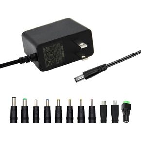 5V 1A AC Adapter Power Supply Charger 5W Universal AC/DC Adapter 100-240V AC to DC 5V Power Cord Converter with 11 Interchangeable Jacks Plug for USB Hub TV Box Router Camera and More (1 Pack)